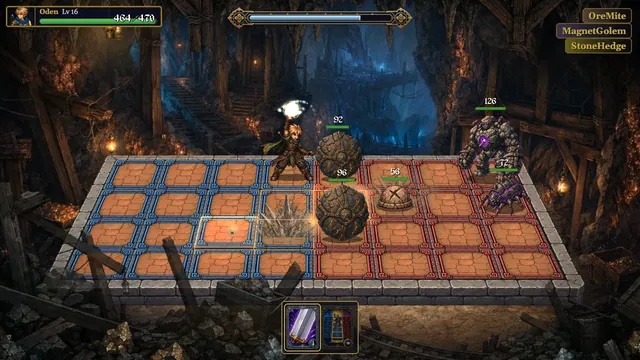 A battle in the Deep Vein against a Magnet Golem and Stonehedges.
