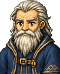 Edric, an old scholar with a white beard.